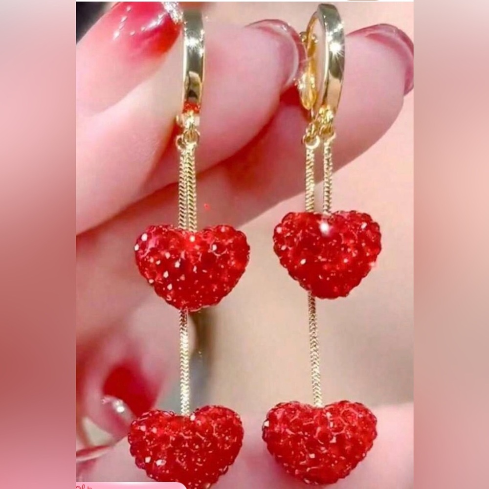 Sparkling Red Heart Dangle Earrings